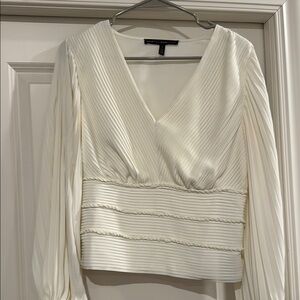 White House Black Market White Wrap Pleated Blouse